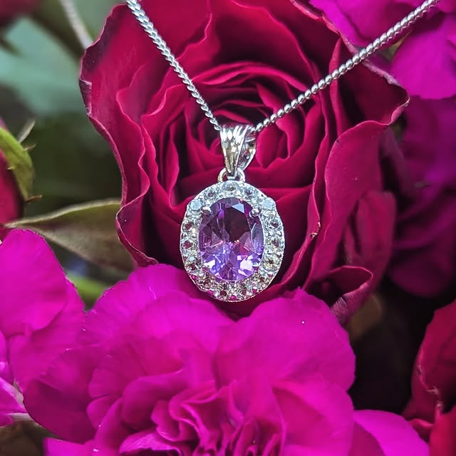 Bahaar-e-Mallika amethyst pendant on silk